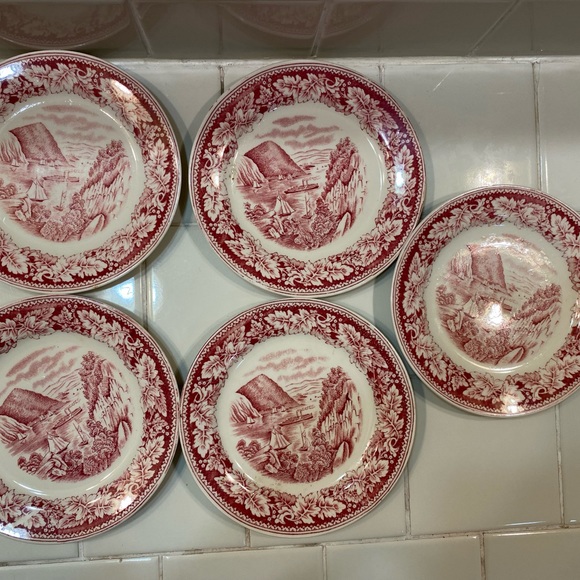 5 Homer Laughlin Currier & Ives RedTransfer Plates